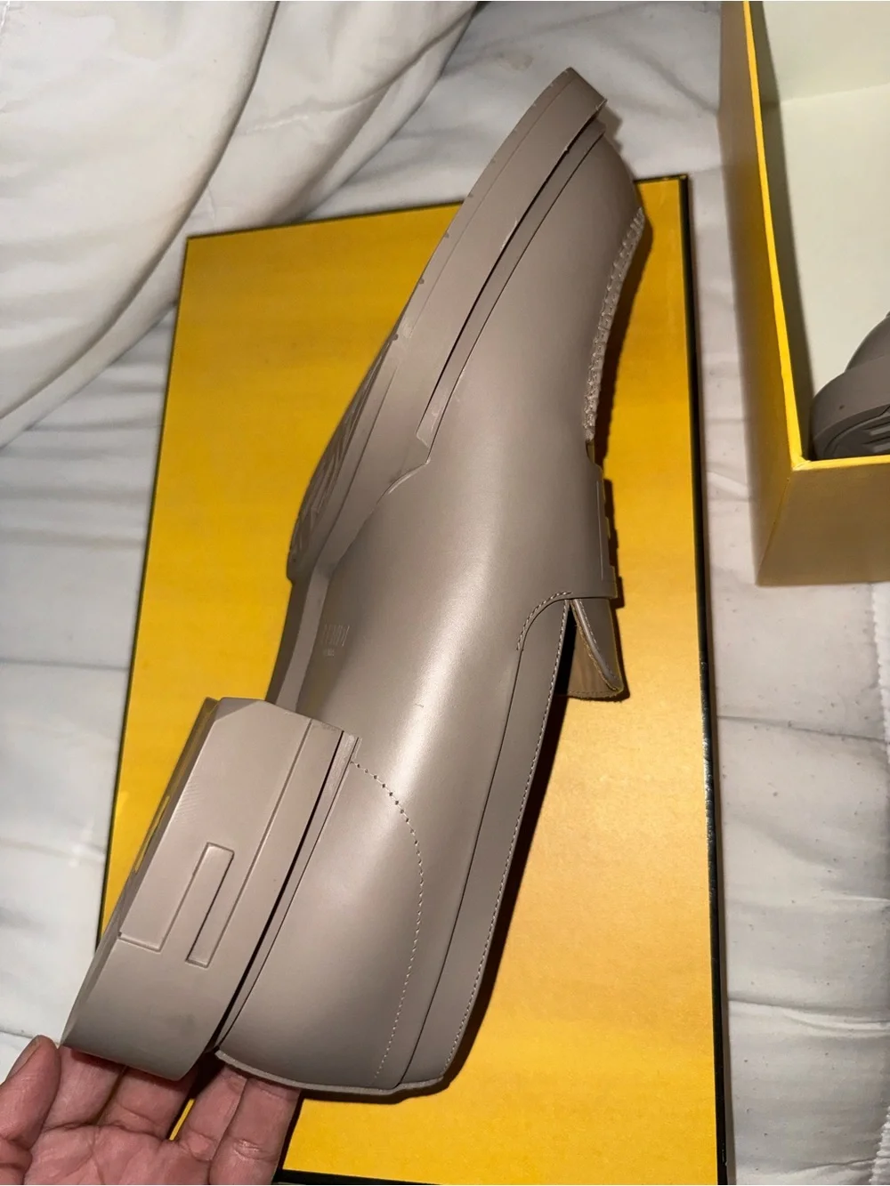 Fendi Men’s Taupe-Beige Leather Slip-On Loafers